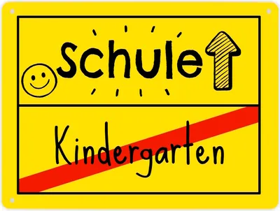 Produktbild von Zur Einschulung Metallschild XL in 21x28 cm mit Spruch Schule - Kindergarten