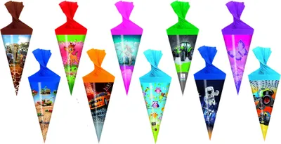 Produktbild von 10x Deko Schultüte mit Motiv / Zuckertüte / Länge: 15cm / rund
