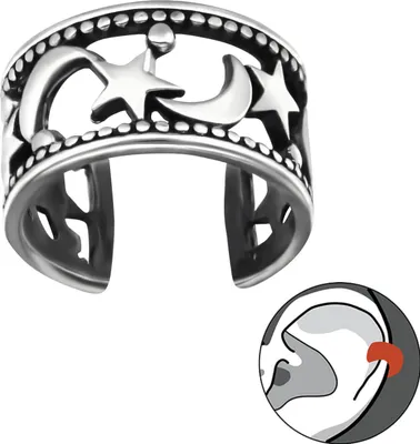 Produktbild von Ear Cuff 925 Sterling Silber Ohrklemme mit Monden und Sternen