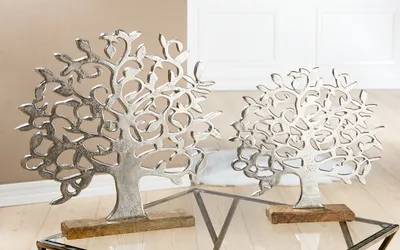Immagine prodotto di Gilde Lebensbaum auf Holzbase, Dekoration, Dekoobjekt, Skulptur, Aluminium / Mangoholz, H 37 cm, 48182