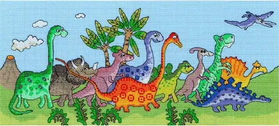 Produktbild von Bothy Threads Kreuzstich-Set "Dinosaurier Spaß", 38x16cm, XJR22, Zählmuster