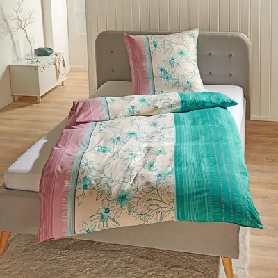 Produktbild von Traumschlaf Soft-Touch Mikrofaser Bettwäsche Fiori grün 155x220 cm + 80x80 cm