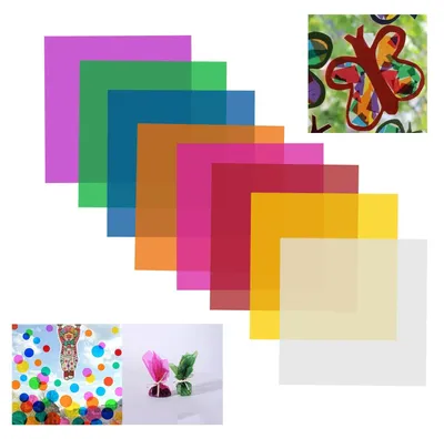 Productafbeelding van 200 kleurrijke vellen gekleurde folie 19 cm x 19 cm, 8 kleuren