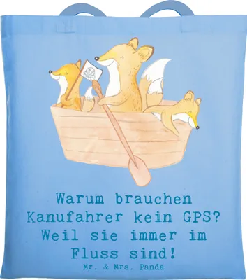 Produktbild von Mr. & Mrs. Panda Tote Bag Kanu Lebensweg - Sky Blue - Geschenk, Kanufahrer, Sportler, Paddeln, Schultasche, Unitasche, Tasche, Beutel, Abenteuer, Teamsport, Fluss, Sport