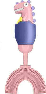 Image de ASKSA Brosse à dents pour bébé en forme de U,silicone alimentairemanuelle 360¡ã,dinosaure,2 ans et plus,rose