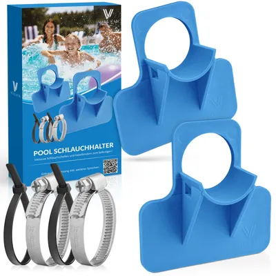 Produktbild von Villkin Poolschlauchhalter 2er-Set – Inkl. 2x Schlauchschellen & 2x Kabelbinder | Schutz für Poolschläuche (26-38mm) | Kompatibel mit Intex & Bestway
