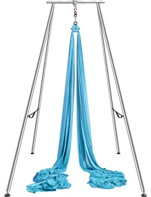 Produktbild von VEVOR Aerial Yoga Rahmen & Yoga Hängematte, 2,95 m Höhe Professioneller Yoga Swing Stand Kommt mit 12 Metern Aerial Hängematte, Max 250 kg Tragfähigkeit Yoga Rig für Indoor Outdoor Aerial Yoga, Blau, Blau