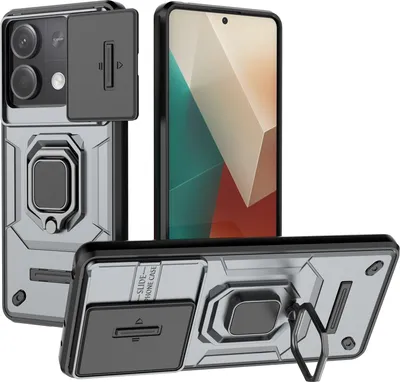 Obrázek produktu pro Pouzdro pro Xiaomi Redmi Note 13 5G dvouvrstvé pouzdro s posuvnou ochranou kamery a držákem prstenu, stojánek Šedá