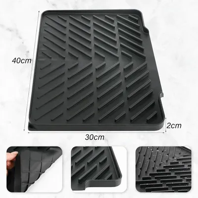 Produktbild von Silikon-Abtropfmatte für das Spülbecken 40x30cm, rutschfest und hitzebeständig, Schwarz