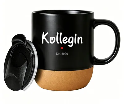 Produktbild von Keramiktasse Kollegin 400 ml mit Deckel und Korkboden