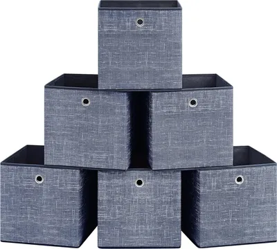 Produktbild von Famanu Aufbewahrungsboxen Set von 6, Stoffkubus mit Griff 30x30x30 cm – mistblau