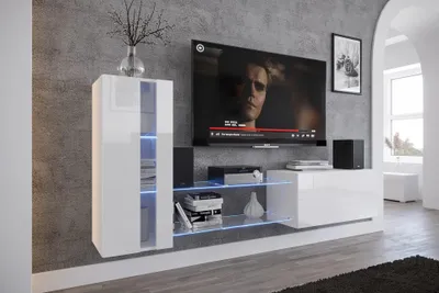 Produktbild von Furnitech Wohnwand Wohnzimmer, Hängend Modern, Schrankwand mit Regale und TV Schrank, Möbel ohne LED (Future 45N-HG-W2-1A)