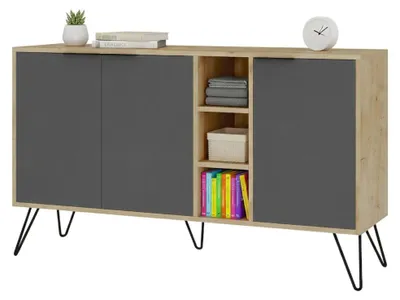 Produktbild von Kommode Dpenz, Wohnzimmerbuffet, Wohnzimmer-Sideboard, Moderne Küchen-Speisekammer, 142x36h83 cm, Eiche und Anthrazit