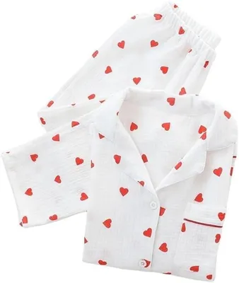 Produktbild von Damen-Pyjama-Set mit langen Ärmeln und Herzmuster