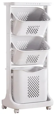 Wäschesortierer auf Rollen, 82 l, 3 Körbe, Weiß