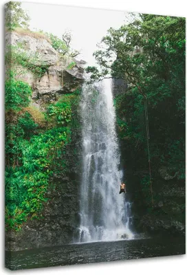 Produktbild von Leinwandbild wasserfall berglandschaft natur 70x100 cm Feeby grün wandbild bereit zum aufhängen