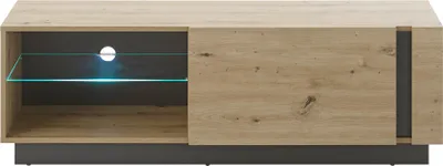 Produktbild von TV Lowboard CARDIFF-61 in Eiche Artisan Nb. mit Absetzungen in Graphit grau inkl. LED-Beleuchtung, B/H/T: ca. 138/46/40 cm