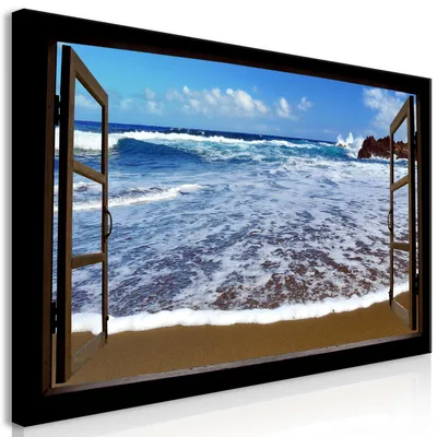 Produktbild von Wandbild Mega XXXL Fensterblick 250x125 cm Einteiliger XXL-Format Kunstdruck zur Selbstmontage Leinwandbilder moderne Bilder DIY Wanddekoration Wohnung Deko Strand Meer c-C-0382-ak-e
