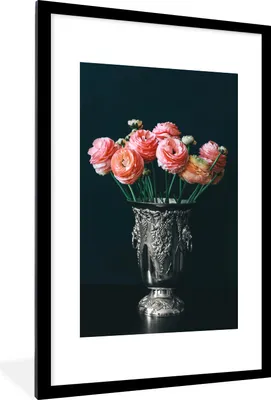 Produktbild von MuchoWow® Gerahmtes Poster Rosen - Vase - Stilleben 60x90 cm - Poster mit Schwarzem Bilderrahmen Wandposter Rahmen Foto Bilder - Dekoration - Wandposter Wohnzimmer - Hochwertig