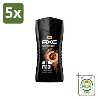 Imagen del producto de 5 unidades de gel de ducha Axe 3 en 1, aroma Dark Temptation (chocolate), 250 ml - Paquete ahorro
