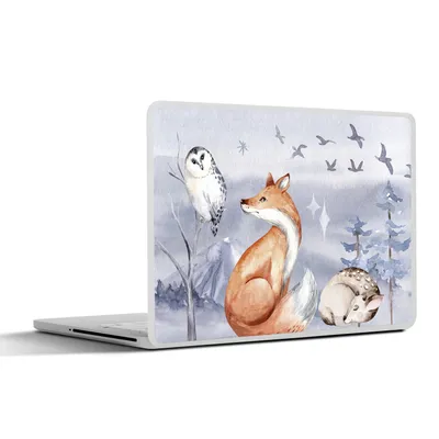 Produktbild von MuchoWow® Laptop Aufkleber Sticker Cover Winter - Eule - Hirsch - Fuchs 30x22 cm - Laptop-Sticker