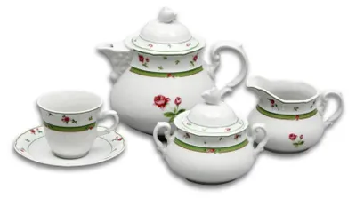 Image de Menuet, service à thé, roses, vert, Thun, 15 pièces.