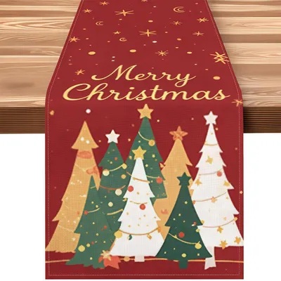 Tafelloper mit Weihnachtsbaum-Motiv, Rot, 33x183 cm, waschbar