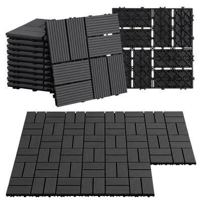 Produktbild von Ikodm WPC Terrassenfliesen 30x30 cm Anthrazit 55 Stück 5 m² Klickfliesen Garten Balkon