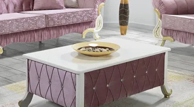 Produktbild von Casa Padrino Barock Couchtisch Rosa / Weiß / Gold 100 x 64 x H. 43 cm - Barockstil Wohnzimmertisch mit Glitzersteinen - Barock Möbel