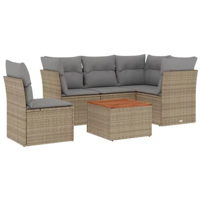 Produktbild von vidaXL 6-tlg. Garten-Sofagarnitur mit Kissen Beige Poly Rattan