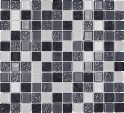 Produktbild von Glasmosaik mit Naturstein CM M422 30,2x32,7 cm mix grau