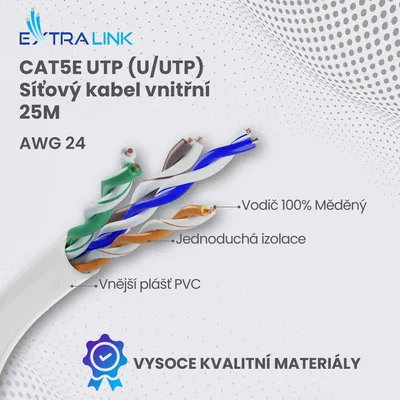 Obrázek produktu pro Extralink, síťový kabel CAT5E UTP, vnitřní použití, 25 metrů, instalační kabel, kabel pro pokládku