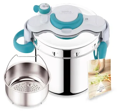 Produktbild von 6 l Pressure Cooker, Induktion, Edelstahl, Pressure Cooker, Klappgriffe, 100 Rezepte, Booklet,  France, ClipsoMinut'easy+ Blue P4900716