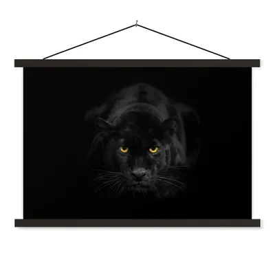 Produktbild von MuchoWow® Textilposter Leopard - Augen - Schwarz 60x40 cm mit schwarzem Rahmen - Hölzernes