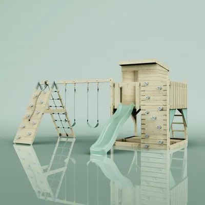 Produktbild von OutdoorToys Spielturm Frida aus Holz in Grün Mintgrün, mit Kinderschaukel