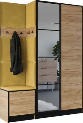 Image de KIER FURNITURE Armoire EDEN, armoire de chambre, penderie, armoire d'entrée, chêne Craft et jaune, 158 x 205 x 39 cm