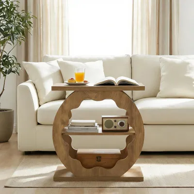 Image de Table d'appoint pour salon - Petite table d'appoint pour canapé et table de chevet - 3 étagères - Pour les petits espaces - Bois 60 x 30 x 65 cm - Chêne naturel