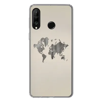 Produktbild von MuchoWow® Handyhülle Schutzhülle Hülle für Huawei P30 Lite Weltkarte - Holz - Regal Silikon Softcase Handy Hülle - Handyhülle