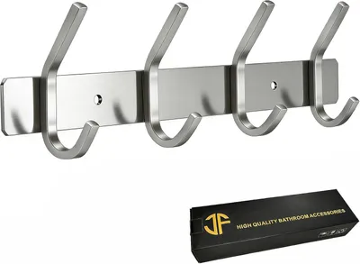 Imagen del producto de Perchero de pared de acero inoxidable, con 4 ganchos, resistente a la corrosión, ideal para baño, cocina o dormitorio