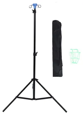 Produktbild von Tragbarer, zusammenklappbarer Infusionsständer, 4 Haken, 3 Beine, 75–210 cm, höhenverstellbar, für Krankenhäuser, Kliniken, Rollstühle, Betten, 1,0 Zoll Rohrdurchmesser, Schwarz