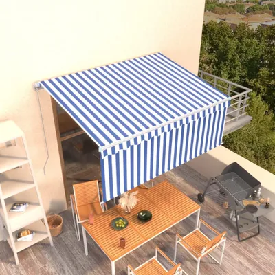 Image de vidaXL Store manuel rétractable avec enrouleur 3x2,5 m bleu et blanc