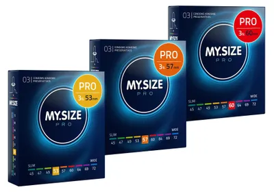 Immagine prodotto di MY.SIZE Preservativi PRO da 3, 4, 5-53, 57, 60 mm, 3 x 3, misura perfetta e misura adatta a tutti