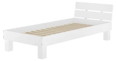 Produktbild von Einzelbett Buche massiv 90x200 Bett Bettrahmen Gästebett waschweiß Zubehör wählbar V-60.86-09WRollrost inkl.