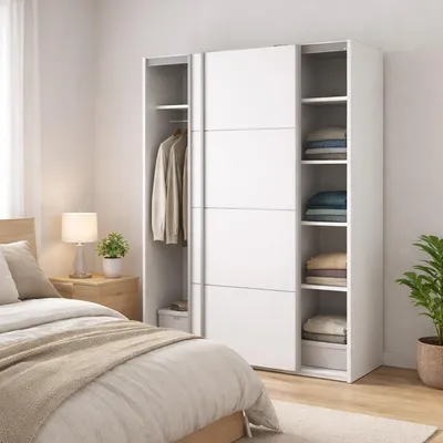 Image de Andriano - Armoire 2 portes, 122x202h cm Blanc, Porte-manteaux