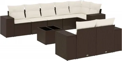 Produktbild von vidaXL 9-tlg. Garten-Sofagarnitur mit Kissen Braun Poly Rattan