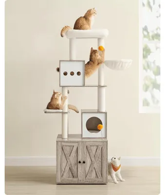 Productafbeelding van Krabpaal - Kattenboom - Krabmeubel - Krabton - Kattentoren - Met Verborgen Kattenbak - 185 cm Hoog