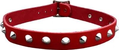 Produktbild von Lederhalsband mit Spitznieten 1-reihig - Choker - Gothic Punk Halsband aus Leder rot