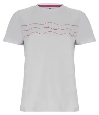 Produktbild von Leitfeuer Damen T-Shirt mit Wellenmuster-Brustprint - Kurzarm-Shirt Rundhalsausschnitt aus Baumwolle in Hellgrau Größe L