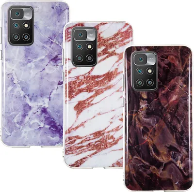 Produktbild von CLM-Tech Hülle 3x kompatibel mit Xiaomi Redmi 10 - TPU Silikon-Hülle Case Schutzhülle Handyhülle 3er Set - Marmor lila schwarz weiß gold