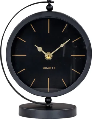 Produktbild von Tischuhr H20cm Schwarz Gold Metall Vintage Retro Metalluhr Analog Standuhr Deko